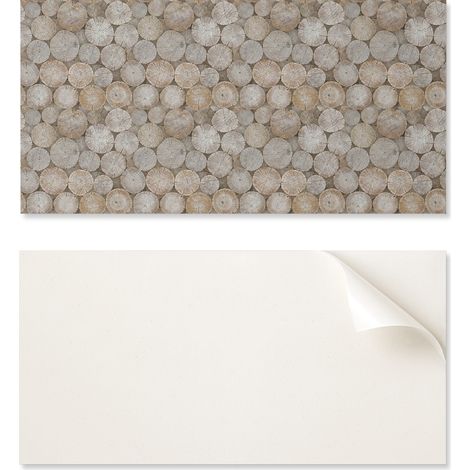 Paquete de baldosas autoadhesivas de PVC con estampado de c铆rculos de madera de 10x40x20 cm.