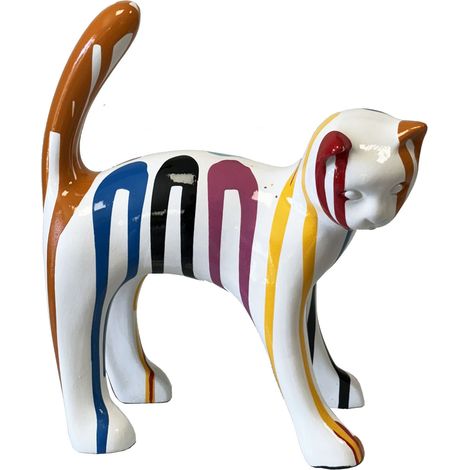 Statue en céramique chat blanc et multicolore 25 cm (1/2)