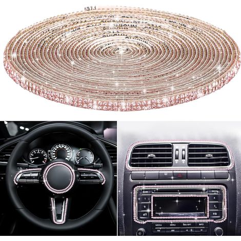 Bandes adhésives décoratives pour tableau de bord de voiture, ornées de strass, pour intérieur et extérieur, 5 m (rose) (1/5)