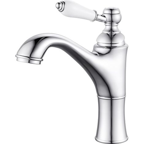 G3/8，Robinet Salle de Bain Chromé, Mitigeur Lavabo Monocommande en Laiton, Robinet Lavabo Salle de Bain avec Poignée en Céramique (1/5)