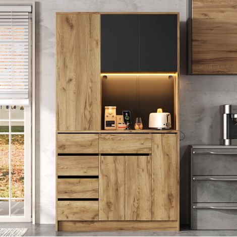 Hohe Küchensideboard 185 x 105 x 40 cm MDF schwarz und natur HAVRYA (1/5)