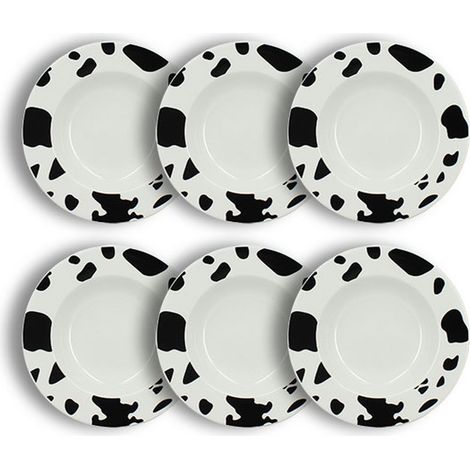Lot de 6 assiettes creuses 20cm en porcelaine, VACHE (1/2)