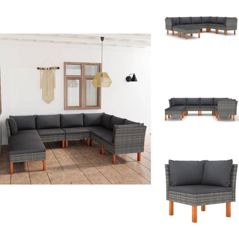 8-tlg. Garten-Lounge-Set mit Kissen Poly Rattan Grau - Gartensortiment - Loungemöbel - Gartenloungeset - Outdoor Möbel - Esszimmergarnitur (1/5)