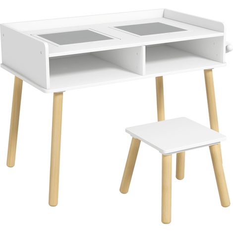 Tavolino bambini con sgabello e piano reversibile con rotolo carta bianco (1/5)