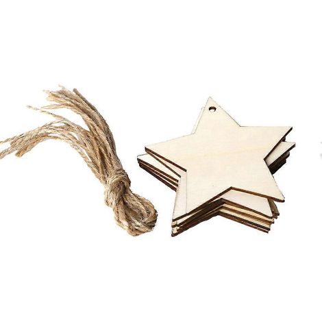 10 étoiles suspendues en bois à monter soi-même, style rustique, avec corde en chanvre-M (1/2)