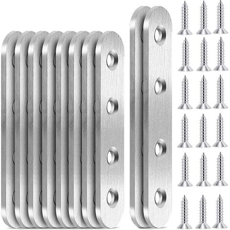 10PCS Fixation Droits Plats Plaques Pattes D'assemblage en Inox Sont Pattes d'assemblage Équerres Plaque de Réparation pour Étagère en Bois Armoire Chaise Table, 96 x 16 mm, 76 x 16 mm (1/3)