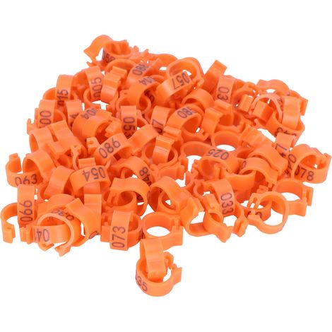 100 bagues d'identification numérotées pour pattes d'oiseaux, anneaux de jambe pour pigeons, attaches pour volaille, couleur orange