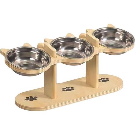 Mangiatoia per cani, lettiera per gatti, supporto inclinato a 15°, altezza regolabile, rialzata con 3 ciotole in acciaio inox per cani e gatti di piccola taglia (1/5)
