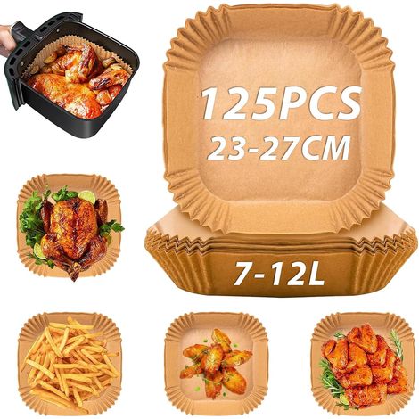 Applicable Papier Cuisson Air Fryer 23-27 cm, 125 Pièces Papier Sulfurisé pour Air Fryer Imperméable et Résistant à l'huile, Air Fryer Papier Cuisson pour 7-12L Friteuse à Air Compatible avec COSORI (1/5)