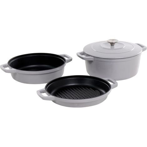 Cast Iron 4 Piece Pots and Pan set Oven-Safe All-Hobs Compatible Light Grey Castlina (1/5)