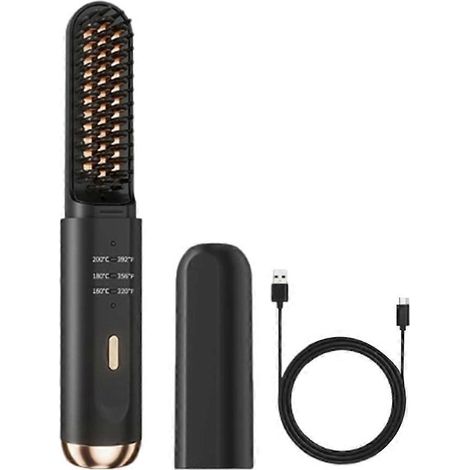 Brosse à barbe chauffante sans fil pour hommes : peigne électrique, mini brosse lissante anti-brûlure (1/5)
