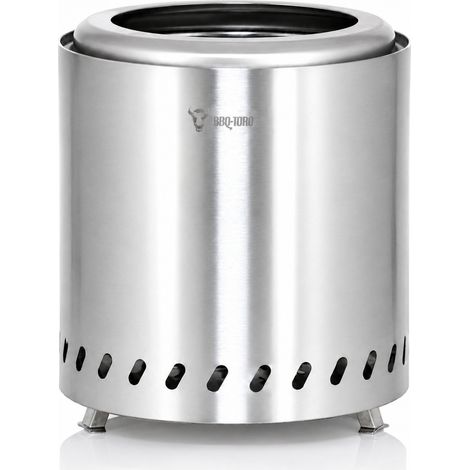 BBQ-Toro Edelstahl Feuerstelle raucharm, Silber, Ø 22 x (H) 25 cm, raucharmer Feuerkorb