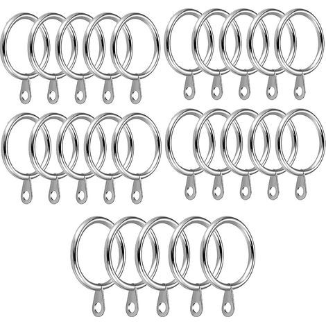Lot de 24 anneaux de rideaux en métal, diamètre intérieur de 30 mm, pour tringles et rideaux, argentés (1/4)