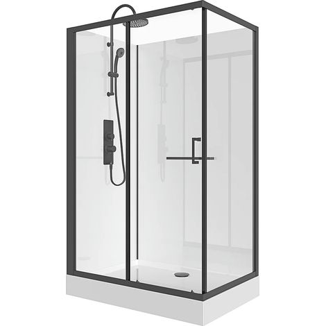 Cabine de douche rectangulaire - Installation réversible - Noir et blanc - L110 x l80 x H225 cm - ZODANI (1/5)