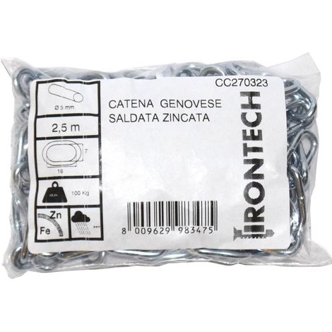 Catena genovese pretagliata Ø 3 mm. in acciaio zincato 2,5 mt.