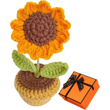 Tournesols en pot tricoté, petites fleurs artificielles dans un pot fait main, pour la décoration de la maison, du bureau, du bureau ou de la voiture.-AquaForge (1/5)