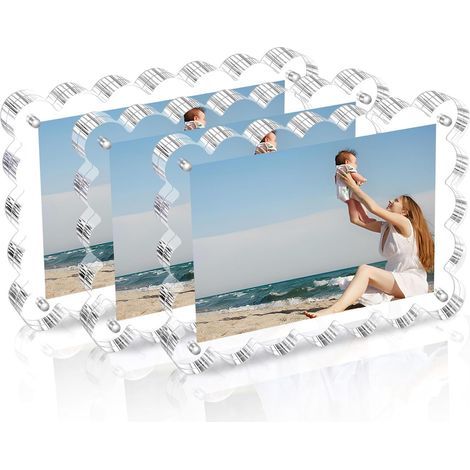 Lot de 3 cadres photo en acrylique : cadre photo magnétique double face, cadre photo transparent en forme d'éventail, peut contenir des photos personnelles (1/5)