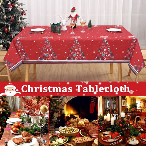 Nappe de Noël rectangulaire rouille, imperméable lavable, motif étoiles (1/5)