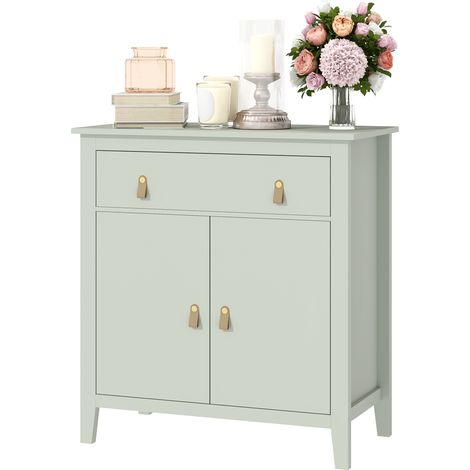 Wohnzimmer-Sideboard mit Schublade, Doppeltürschrank, verstellbarem Einlegeboden, 80 x 40 x 90 cm, hellgrün