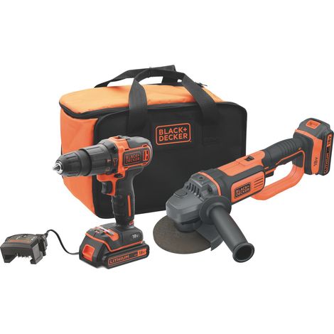 Black+Decker KIT TRAPANO AVVITATORE PERCUSSIONE+SMERIGLIATRICE BCK24D2S-QW 18V 2 batterie 2,0 Ah