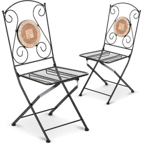 Chaise pliante pliable en fer et mosaïque pour extérieur Zeus noir, 2 pièces
