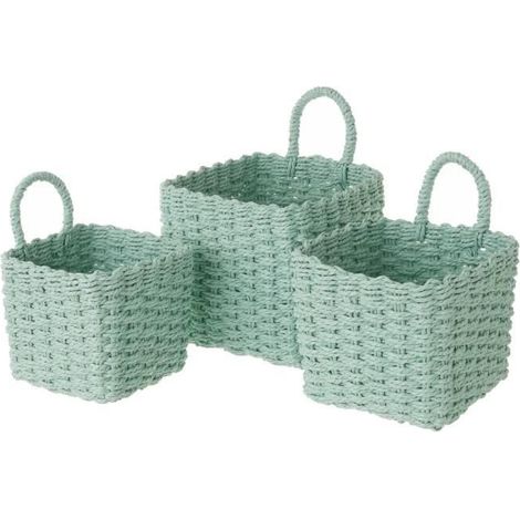 Lot de 3 panier de rangement avec poignée, corbeille de rangement carrée en papier tressé coloris vert -JUANIO (1/3)