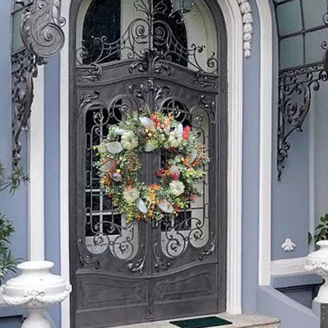 Colorful yugali Pumpkin style Harvest Festival decoration wreath euro-american autumn Eucalyptus door hanging ring (1/5)