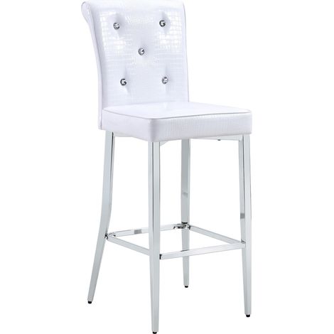 Lot de 2 tabourets de bar blancs effet cuir régénéré crocodile, dossier à boutons brillants, pieds chromés, pour îlot de cuisine CHICFURN (1/5)