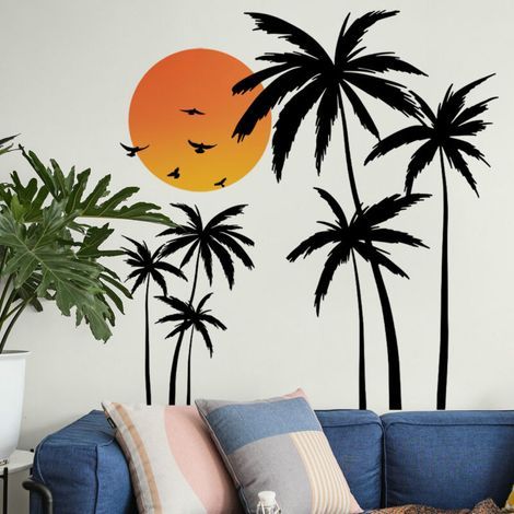 BEBUSINGOTO Un lot de Sticker Mural cocotiers coucher du soleil Autocollant mural décoration Murale