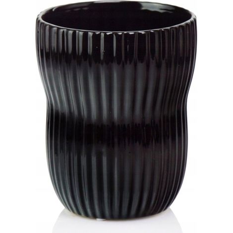 Vaso da fiori in ceramica con coperchio rotondo scanalato, nero, 13 cm