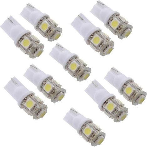 10x T10 194 168 W5W 5050 SMD 5 LED Veilleuse Ampoule Lampe Blanc Xenon Voiture (1/2)