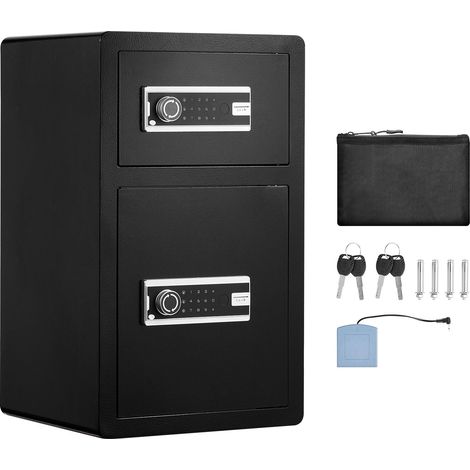 Coffre-fort 4,5 pi³ double portes, serrure à clé et code, avec sac ignifuge, porte-clés, LED et 2 étagères ajustables amovibles, pour argent, documents, bijoux, noir. (1/5)