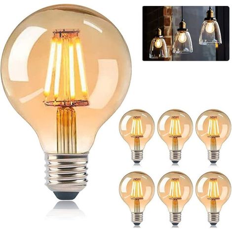Ampoule E27 Edison Vintage, Ampoules Edison LED E27 G80 4W Lampe, Rétro Filament Edison Ampoule,Vintage Antique Décorative Lampe Blanc Chaud pour Restaurant,Café, Windows, Showrooms-6 Packs