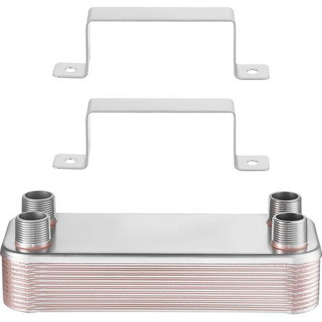 Mophorn Scambiatore di Calore a Piastre Brasate 126 x 301 mm, Sistema Acqua-Acqua con 20 Piastre, Realizzato in Acciaio Inox Robusto, Dotato di Staffa di Montaggio, Capacità Termica fino a 330K BTU (1/5)