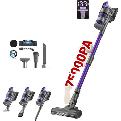 Kabelloser Staubsauger, 650W, Staubbehälterkapazität 1-2 L, Spannung 110V-240V, 70 Minuten Betriebszeit, 4 Geschwindigkeitsstufen (1/5)