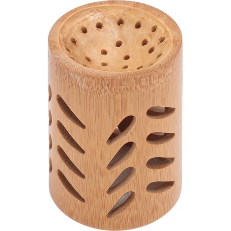 Seau de rangement multifonctionnel en bambou en forme de tasse, porte-brosses à dents avec trous de drainage pour pinceaux de maquillage (1/5)