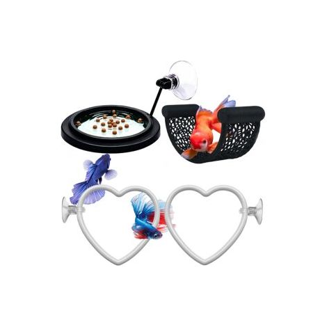 Lot de 2 x 4 Pièces Accessoires pour Aquarium Betta, Anneau d'Alimentation, Hamac et Anneau Cœur Entraînement, Lot Jouet Poisson Combatant (1/5)