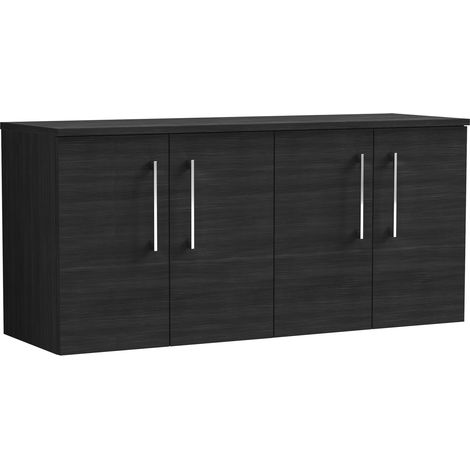 Balterley Bramshall Modern Bathroom 1200mm Wall Hung 4-Door Vanity Unit with Worktop, Soft Close Doors, Charcoal Black