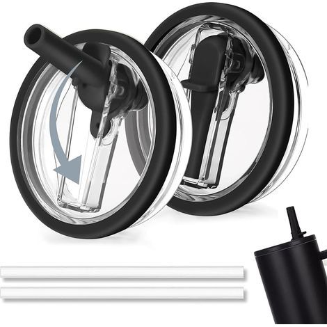 Stanley Cup Lot de 2 couvercles de rechange pour gobelet de 100 ml avec 2 pailles, réutilisables, anti-fuite et anti-poussière, couvercles Stanley cup de rechange, noirs (1/5)