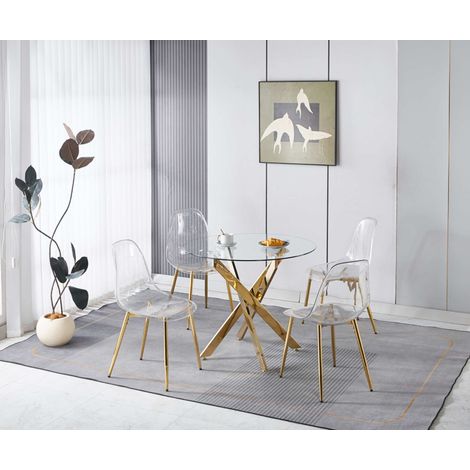 Ensemble de salle à manger 5 pièces, 1 table et 4 chaises en velours et métal doré (1/5)