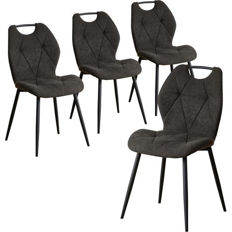 4er-Set Esszimmerstühle skandinavisch gepolstert mit Griffen und Metallbeinen Schwarz (1/5)