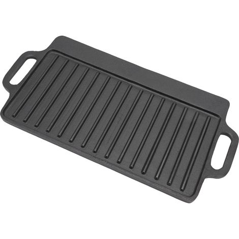 Double-Sided Rectangular Cast Iron Teppanyaki Plate with Two Easy-Grip Handles for Barbecue on the Stove, Indoor and Outdoor Cooking (1/5)