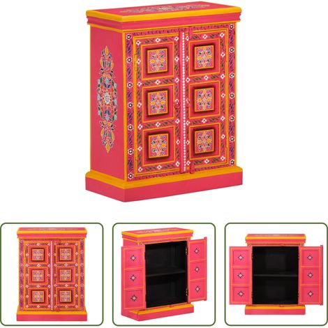 vidaXL Buffet en bois de manguier - Buffet Bois massif de manguier Peinture rose à la main (1/5)