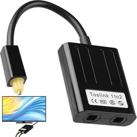 Divisor de cable de audio de fibra óptica Toslink 1 en 2, divisor de cable adaptador óptico digital SPDIF para TV, DVD, amplificador, barra de sonido (1/5)