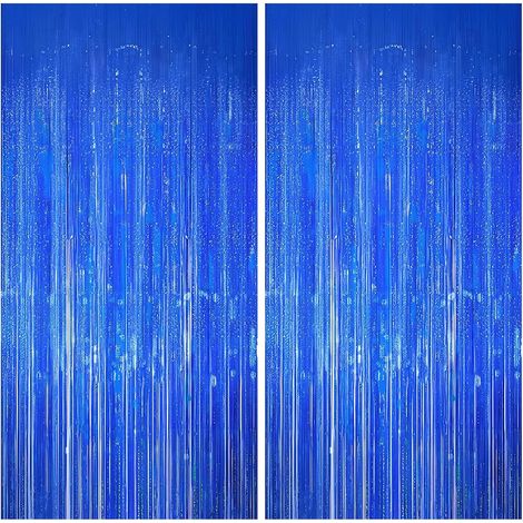 2 Rideau à franges, Métallisé bleu, 1x2m, Adhésif inclus, Anniversaire, Mariage (1/5)