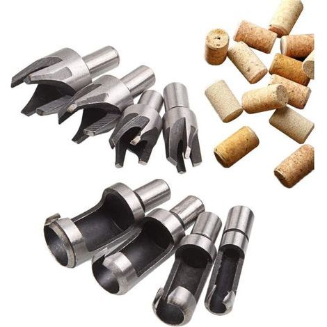 Tourillon Bois 8PCS HSS Foret Bois Fraise à Bouchonner,Fraise à Bouchonner Bois Mèche à Bouchon Bois Foret à Faire Cheville Outil de Coupe pour Faire une Bois Bouchon Cheville Tourillon Goujon Tenon D (1/5)