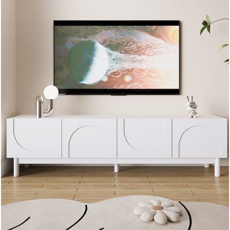 Mueble TV 169 x 34 x 45,5 cm con 4 puertas y estantes, blanco DESVIAE (1/5)