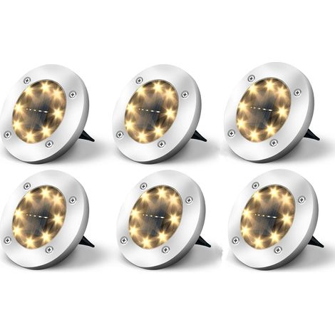 Lot de 6 lampes solaires d'extérieur à 8 LED, pour paysage, allée, pelouse, marches, allée, cour, escaliers, clôtures, décorations de jardin chaudes (1/5)