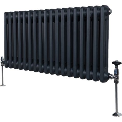 Radiador Tradicional Horizontal de 2 columnas 300mm x 832mm  Gris Antracita Mate  Acero  Montado en pared  Kit de fijación y soportes  + Cepillo de limpieza GRATIS  Calefacción estufa calefactor
