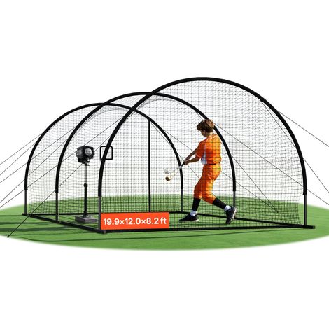 VEVOR Gabbia da Battuta Pop-Up di Baseball 6060 x 3660 x 2500 mm, Gabbia da Battuta Portatile Indipendente con HDPE Annodato a 30 Strati e Apertura per Macchina da Lancio, per Interni ed Esterni (1/5)